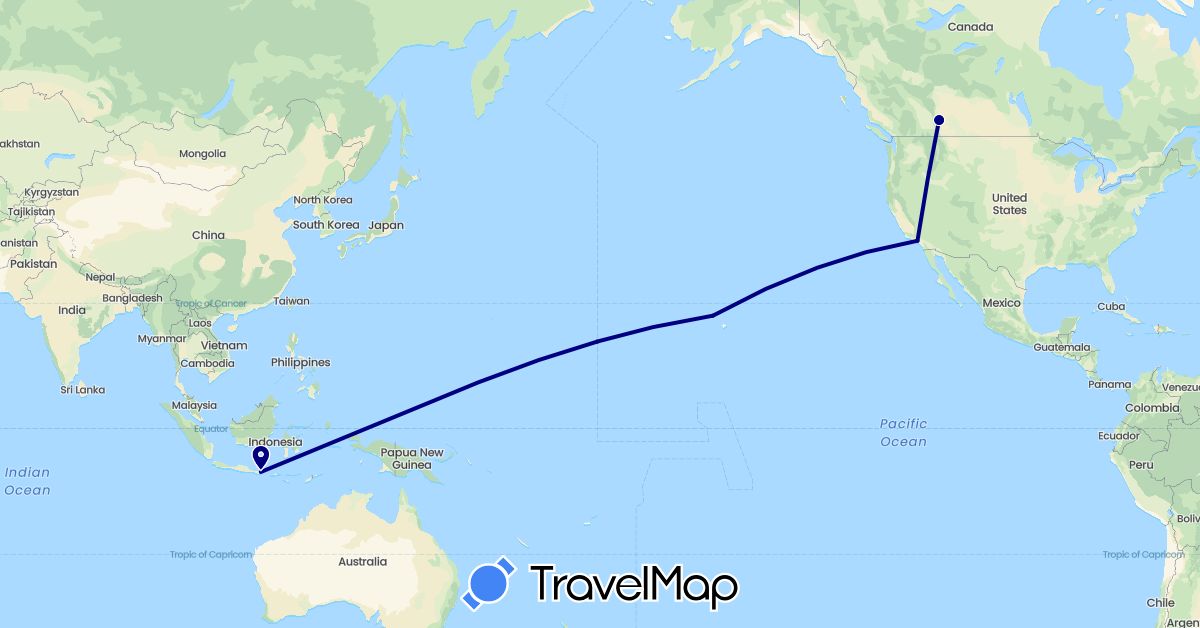 TravelMap itinerary: driving in Canada, Indonesia, United States (Asia, North America)